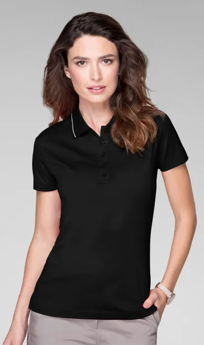 Damen elegantes mercerisiertes Poloshirt, schwarz