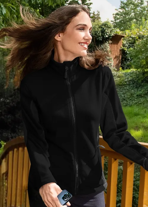 Damen Fleece-Kontrastjacke, schwarz