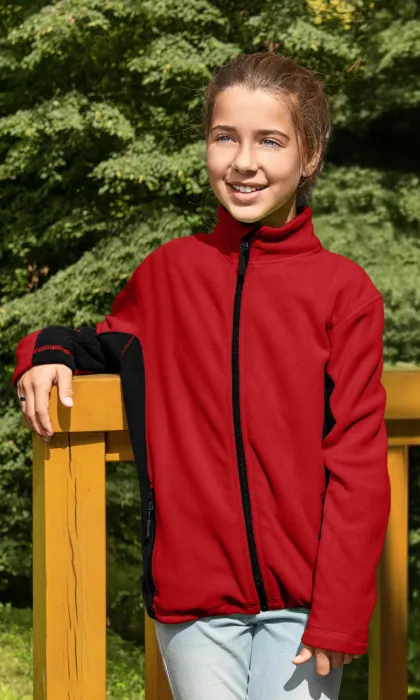 Fleece-Kontrastjacke für Kinder, rot