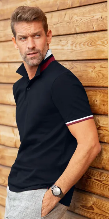 Herren Poloshirt mit Stehkragen, dunkelblau