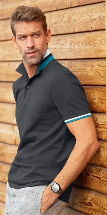 Herren Poloshirt mit Stehkragen, hellgrau