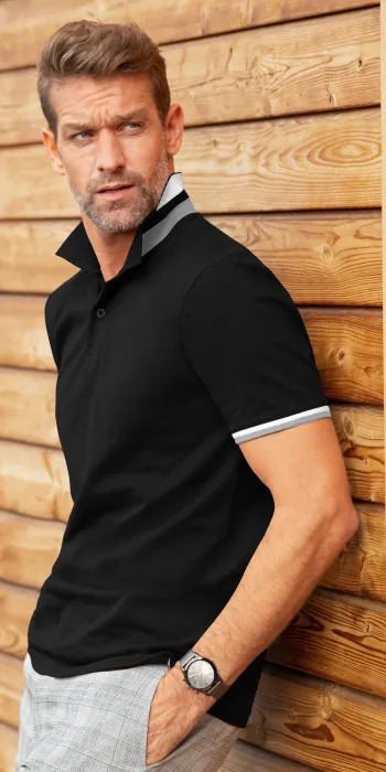 Herren Poloshirt mit Stehkragen, schwarz