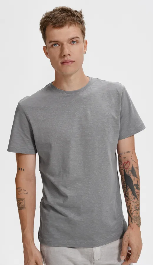 Herren-T-Shirt aus strukturierter Bio-Baumwolle, altes Silber Herren-T-Shirt aus strukturierter Bio-Baumwolle, altes Silber