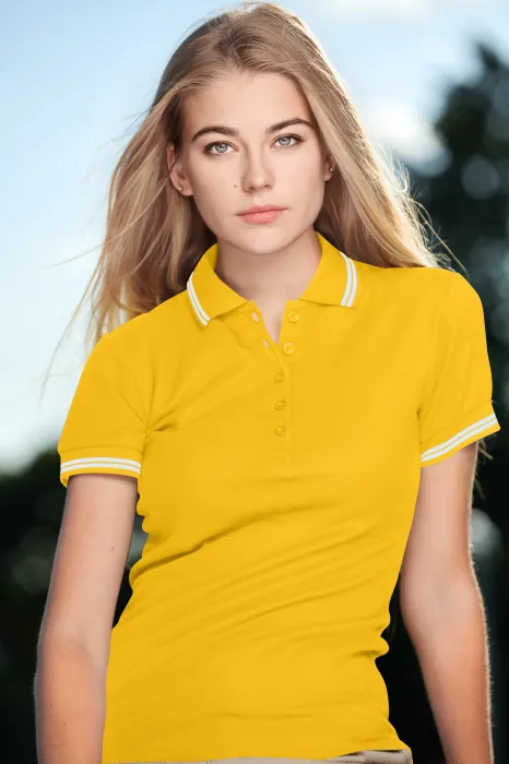 Kontrast-Poloshirt für Damen, gelb