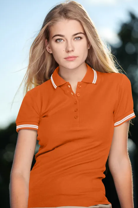 Kontrast-Poloshirt für Damen, orange