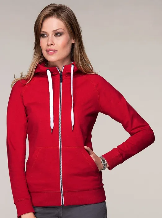 Kontrastfarbenes Damen-Sweatshirt mit Kapuze, formula red