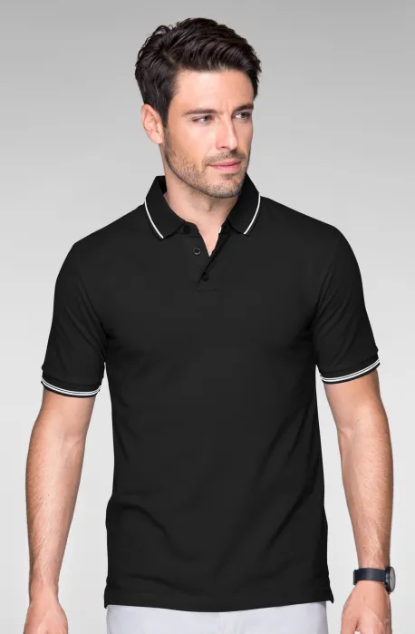 Kontrastiertes Poloshirt für Herren, schwarz