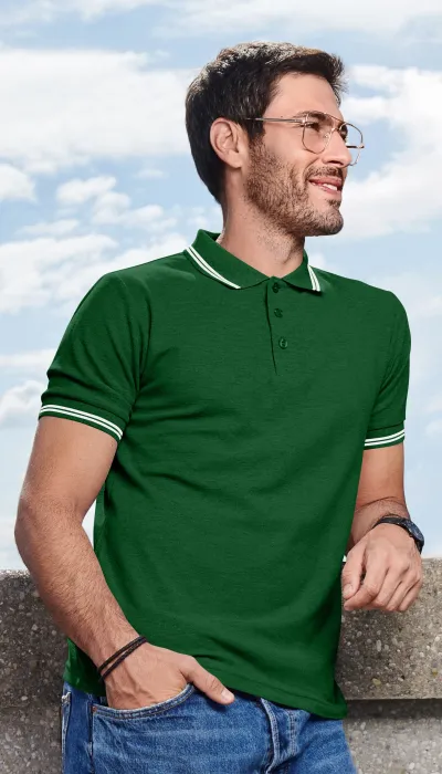 Kontrastiertes Poloshirt für Herren, Flaschengrün