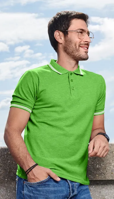 Kontrastiertes Poloshirt für Herren, Apfelgrün