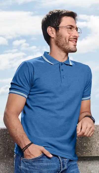 Kontrastiertes Poloshirt für Herren, hellblau