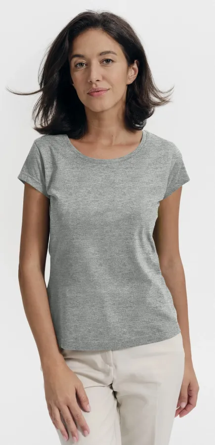 Slim Fit Damen T-Shirt mit rundem Halsausschnitt, dunkelgrauer Marmor Slim Fit Damen T-Shirt mit rundem Halsausschnitt, dunkelgrauer Marmor