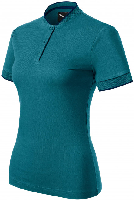 Damen-Poloshirt mit Bomberkragen, petrol blue, Damen-T-Shirts