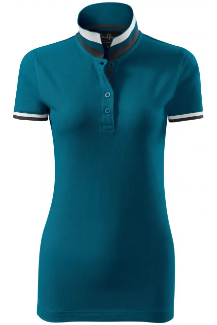 Damen Poloshirt mit Stehkragen - petrol blue, S