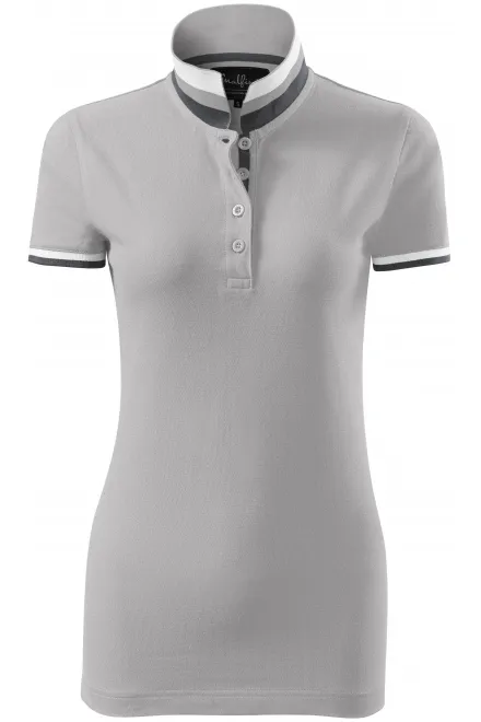 Damen Poloshirt mit Stehkragen - Silber grau, S