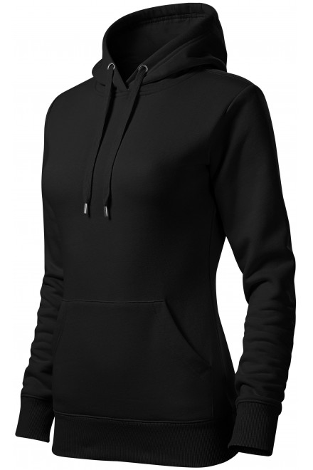 Damen Sweatshirt mit Kapuze ohne Reißverschluss, schwarz
