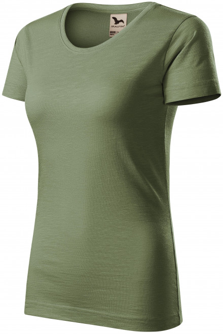 Damen-T-Shirt aus strukturierter Bio-Baumwolle, khaki, T-Shirts mit kurzen Ärmeln