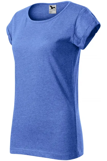 Damen T-Shirt mit gerollten Ärmeln, blauer Marmor