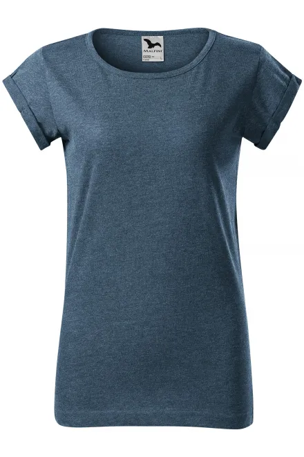 Damen T-Shirt mit gerollten Ärmeln - dunkler Denim-Marmor, XS