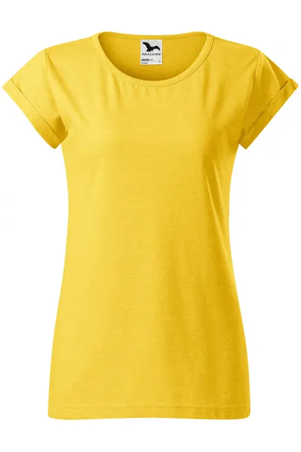 Damen T-Shirt mit gerollten Ärmeln - gelber Marmor, XS
