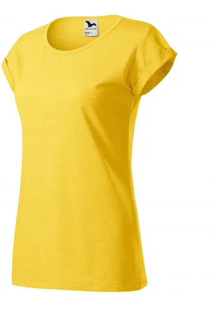 Damen T-Shirt mit gerollten Ärmeln, gelber Marmor