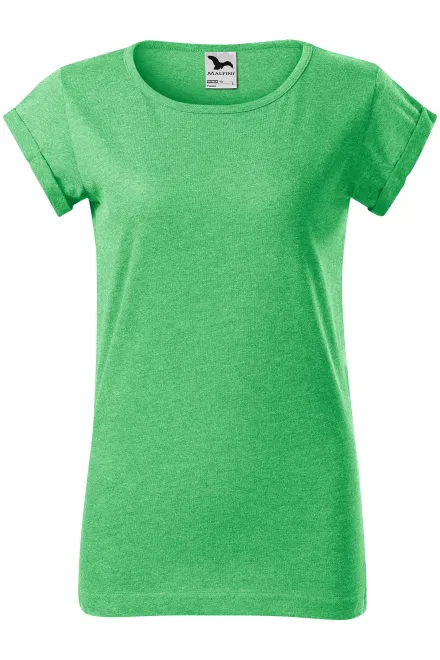 Damen T-Shirt mit gerollten Ärmeln - grüner Marmor, XS