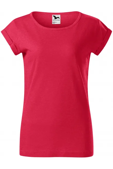 Damen T-Shirt mit gerollten Ärmeln - roter Marmor, XS