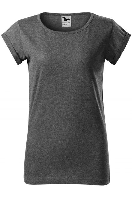Damen T-Shirt mit gerollten Ärmeln - schwarzer Marmor, XS