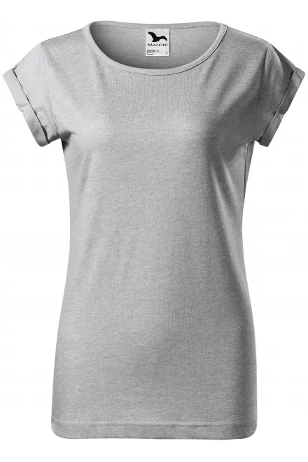 Damen T-Shirt mit gerollten Ärmeln - Silberner Marmor, XS