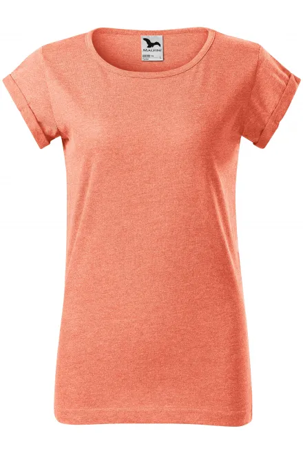 Damen T-Shirt mit gerollten Ärmeln - orange Marmor, XS