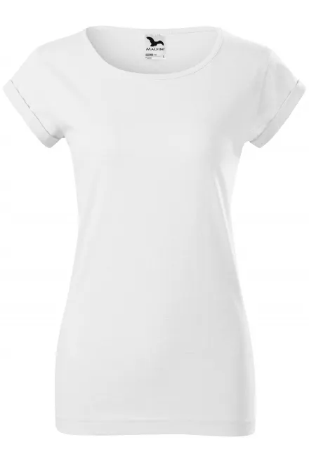Damen T-Shirt mit gerollten Ärmeln - weiß, XS