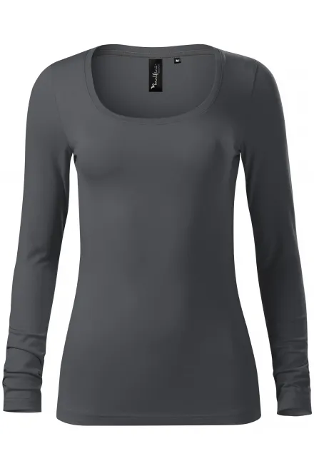 Damen T-Shirt mit langen Ärmeln und tiefem Ausschnitt - hellgrau, L