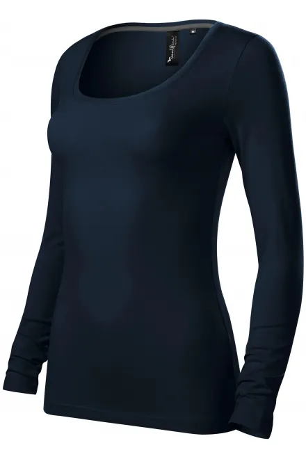 Damen T-Shirt mit langen Ärmeln und tiefem Ausschnitt, dunkelblau