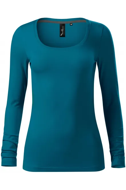 Damen T-Shirt mit langen Ärmeln und tiefem Ausschnitt - petrol blue, L