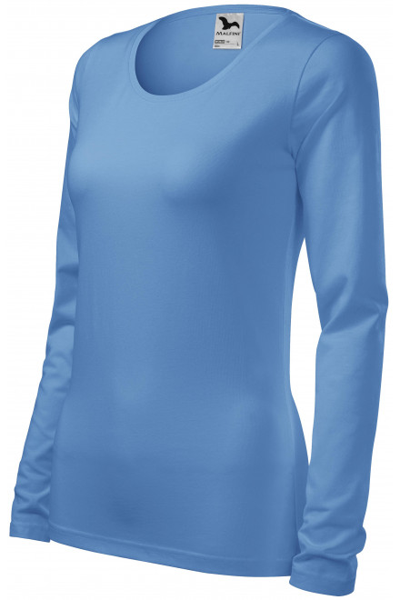 Eng anliegendes Damen-T-Shirt mit langen Ärmeln, Himmelblau, T-Shirts