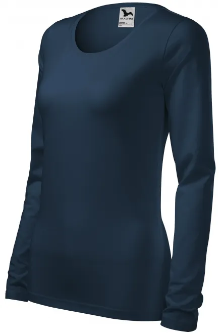 Eng anliegendes Damen-T-Shirt mit langen Ärmeln, dunkelblau