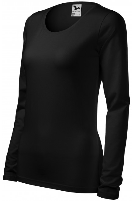 Eng anliegendes Damen-T-Shirt mit langen Ärmeln, schwarz, Damen-T-Shirts