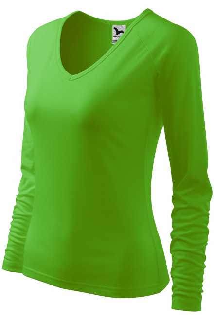 Eng anliegendes T-Shirt für Damen, V-Ausschnitt, Apfelgrün, einfarbige T-Shirts