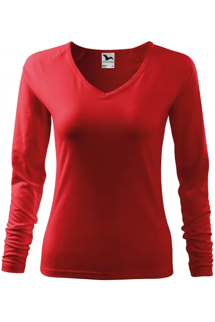 Eng anliegendes T-Shirt für Damen, V-Ausschnitt - rot, L