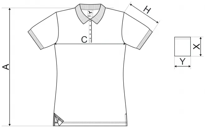Damen einfaches Poloshirt - Maßtabelle