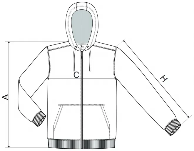 Herren Sweatshirt mit Kapuze - Maßtabelle