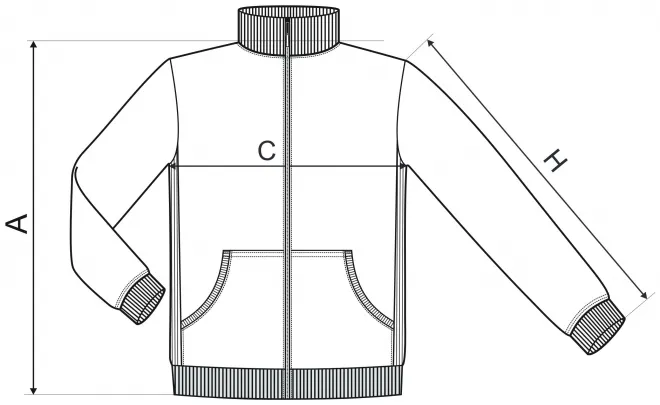 Herren Sweatshirt ohne Kapuze - Maßtabelle