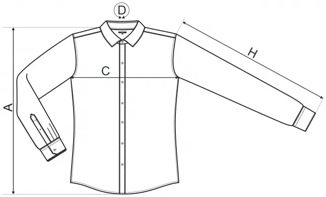 Herrenhemd mit langen Ärmeln Slim Fit - Maßtabelle
