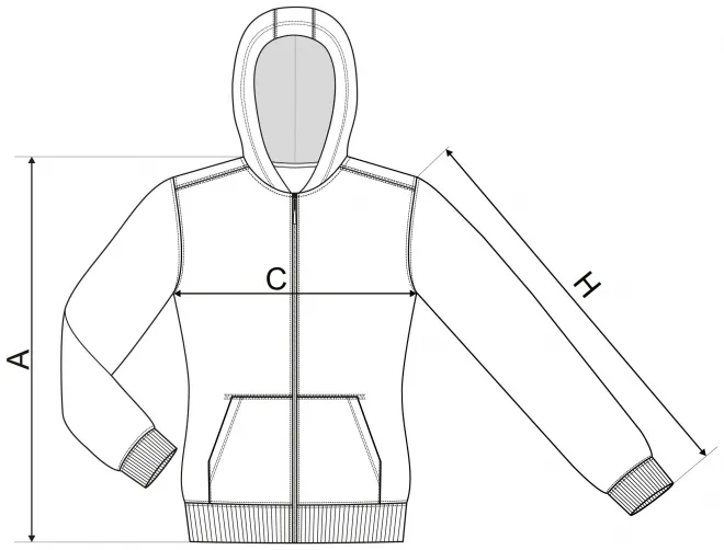 Kinder Sweatshirt mit Kapuze - Maßtabelle