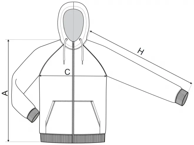 Kontrastiertes Herren-Sweatshirt mit Kapuze - Maßtabelle