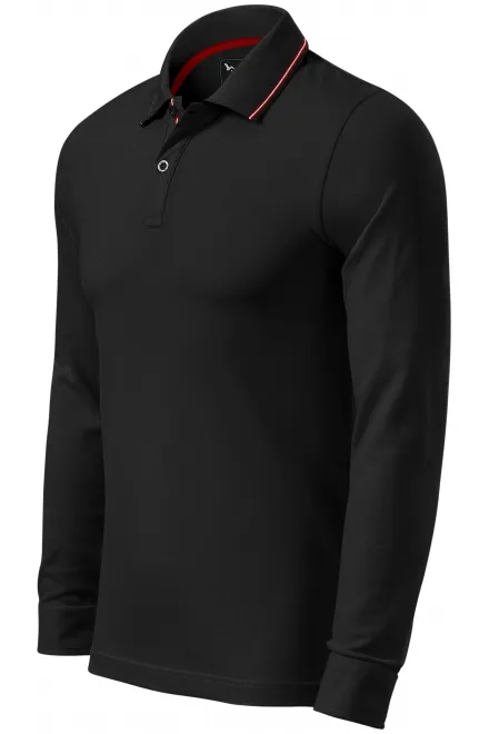 Herren Poloshirt mit langen Ärmeln in Kontrastfarbe, schwarz