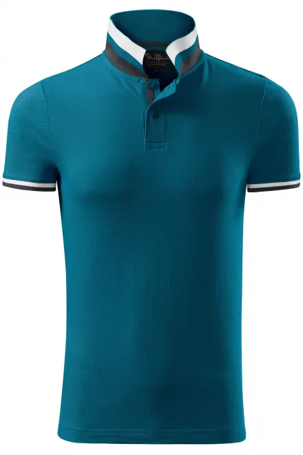 Herren Poloshirt mit Stehkragen - petrol blue, S