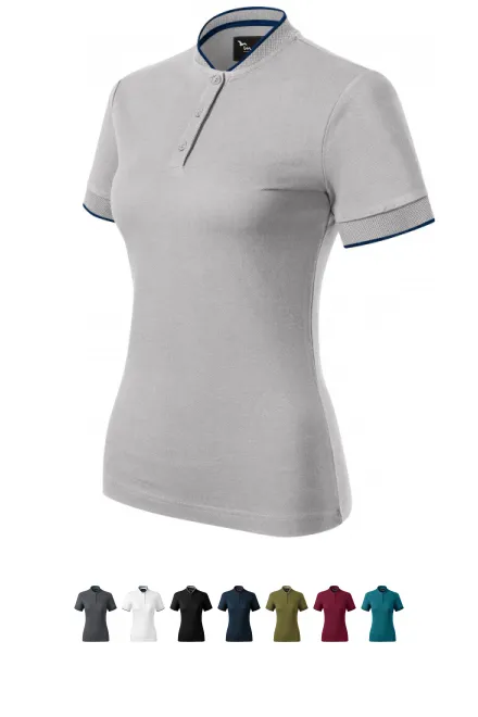 Damen-Poloshirt mit Bomberkragen, Silber grau