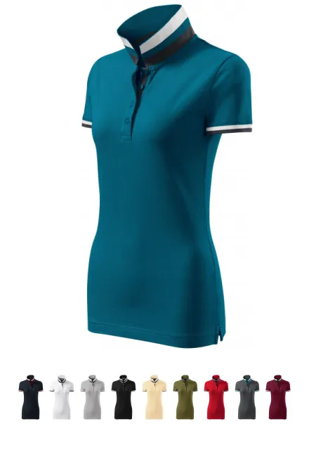 Damen Poloshirt mit Stehkragen, petrol blue
