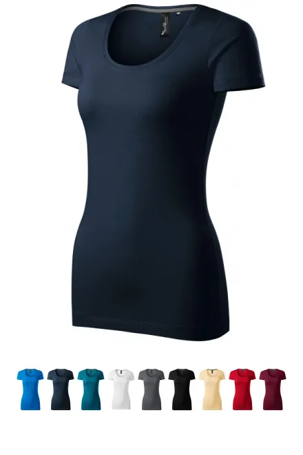 Damen T-Shirt mit Ziernähten, ombre blau