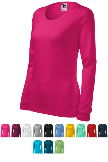 Eng anliegendes Damen-T-Shirt mit langen Ärmeln, himbeere